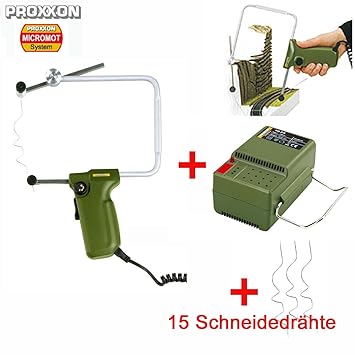 PROXXON Styroporschneider / Styropor Heißdraht-Schneidegerät THERMOCUT 12/E - inklusive PROXXON Netzgerät NG2/S und 15 PROXXO