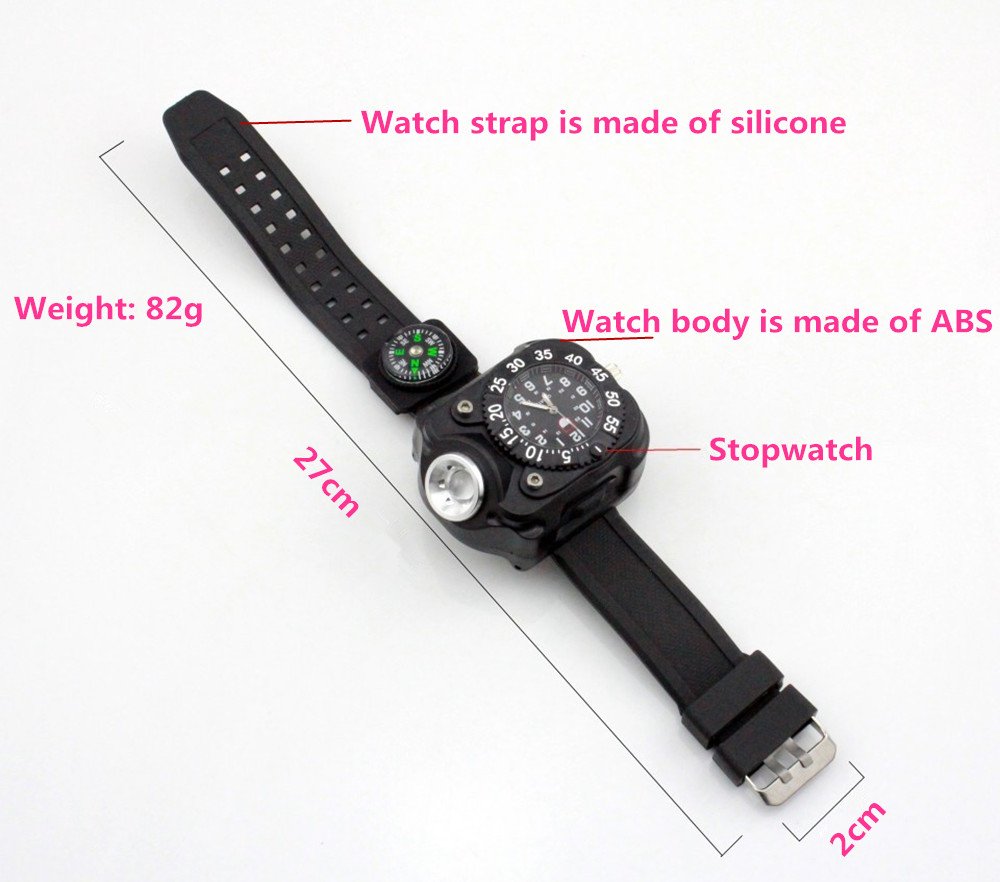 Rechargeable 350 Lumens Led Torch Wrist Light, Waterproof Watch Flashlight with Compass Tactical Flashlights for Outdoor Running, Hiking, Camping, Biking, Mountain Climbing for Birthday Gift