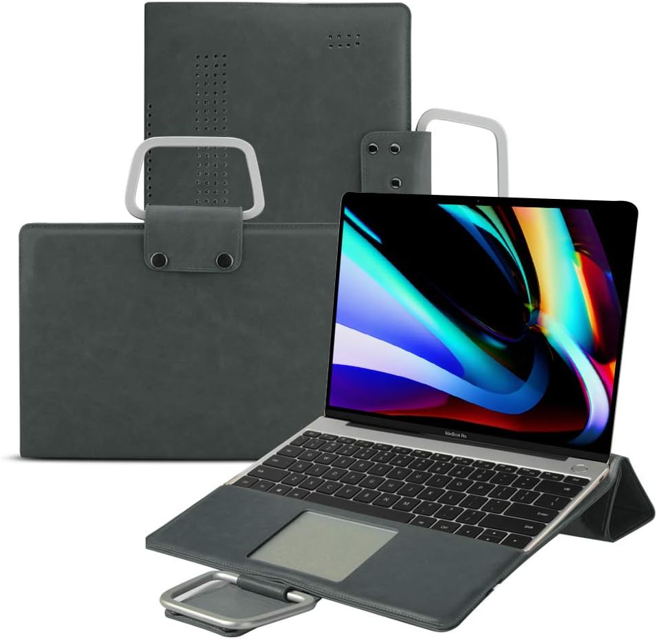 EASYCOB Case PU Leather Tablet Case Multi-Function Support Metal Bracelet Laptop Protective Case Suitable for MacBook Pro 16 Inch Dark Green