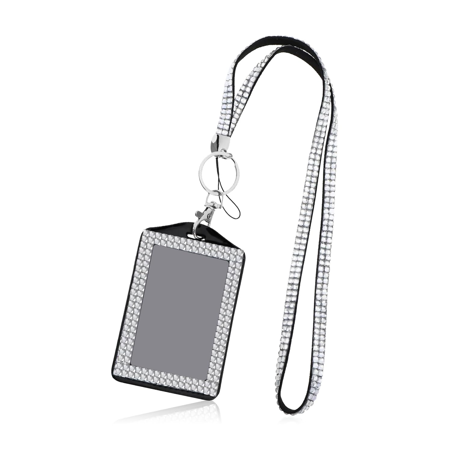 Rumyve Rhinestone Crystal Glitter Lanyard With ID Card Sleeve, Metal Buckle Keyring, and Bling Necklace