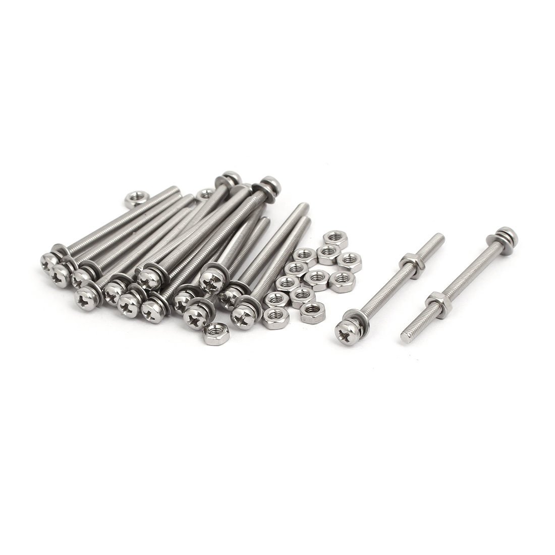 Sourcingmap M3x40mm 304 Stainless Steel Phillips Pan Head Bolt Screw Nut w Washer 18 Sets