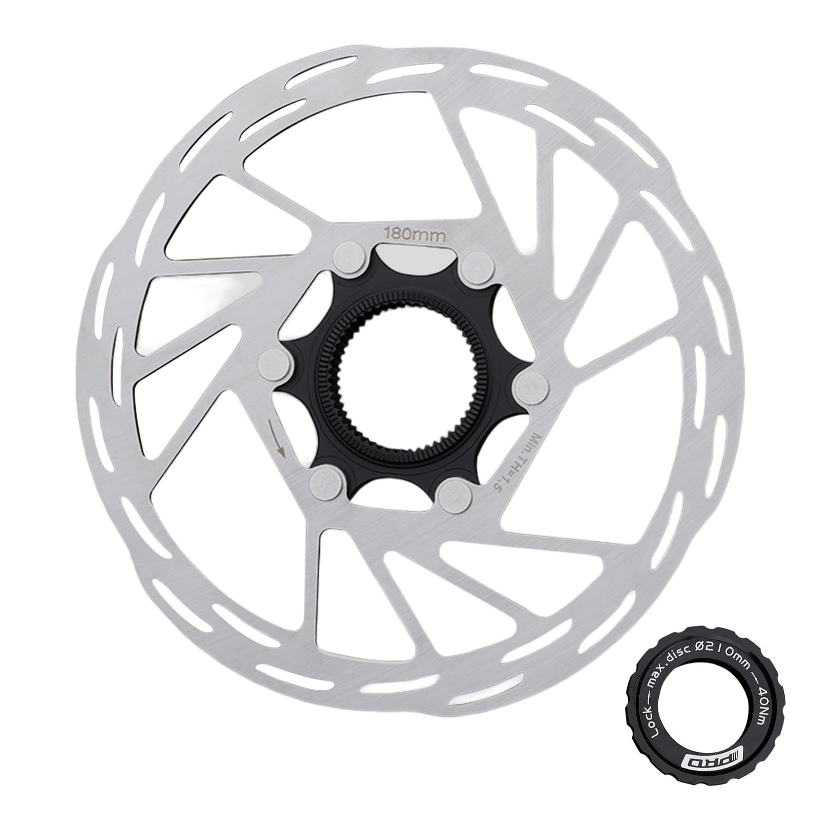 Yongness 180mm Bike Central Locking Brake Disc Disc Brake Rotor Hub Disc Brake Disc Brake Disc with Lock Cover Suitable for Road Bikes MTB BMX