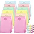 Cooraby 30 Pack Pastel Gift Candy Paper Bags with Stickers 5.1 x 3.1 x 9.4 Inches Snack Sweet Craft Bags for Birthday Wedding Party Anniversaries with 48 Stickers