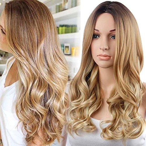 Ruisenna ombre blonde wigs 2 tone color long wave wig h…