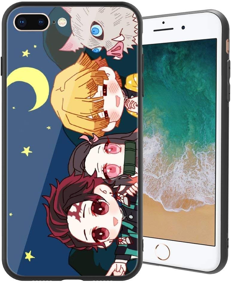 MAOFANG iPhone7 & 8 Plus Tempered Glass Case, Toughened Case Back Cover with Soft Silicone Bumper, Shockproof Demon Slayer Kimetsu no Yaiba 149 Phone Case for iPhone7 & 8 Plus (5.5 Inch)