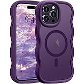 Pepmune for iPhone 15 Pro Case, Curly Wavy Frame Hard Translucent Matte Clear Back Cover for Women Men Compatible with Magsafe TPU Bumper Shockproof Drop Protection Phone Case for iPhone 15 Pro Purple