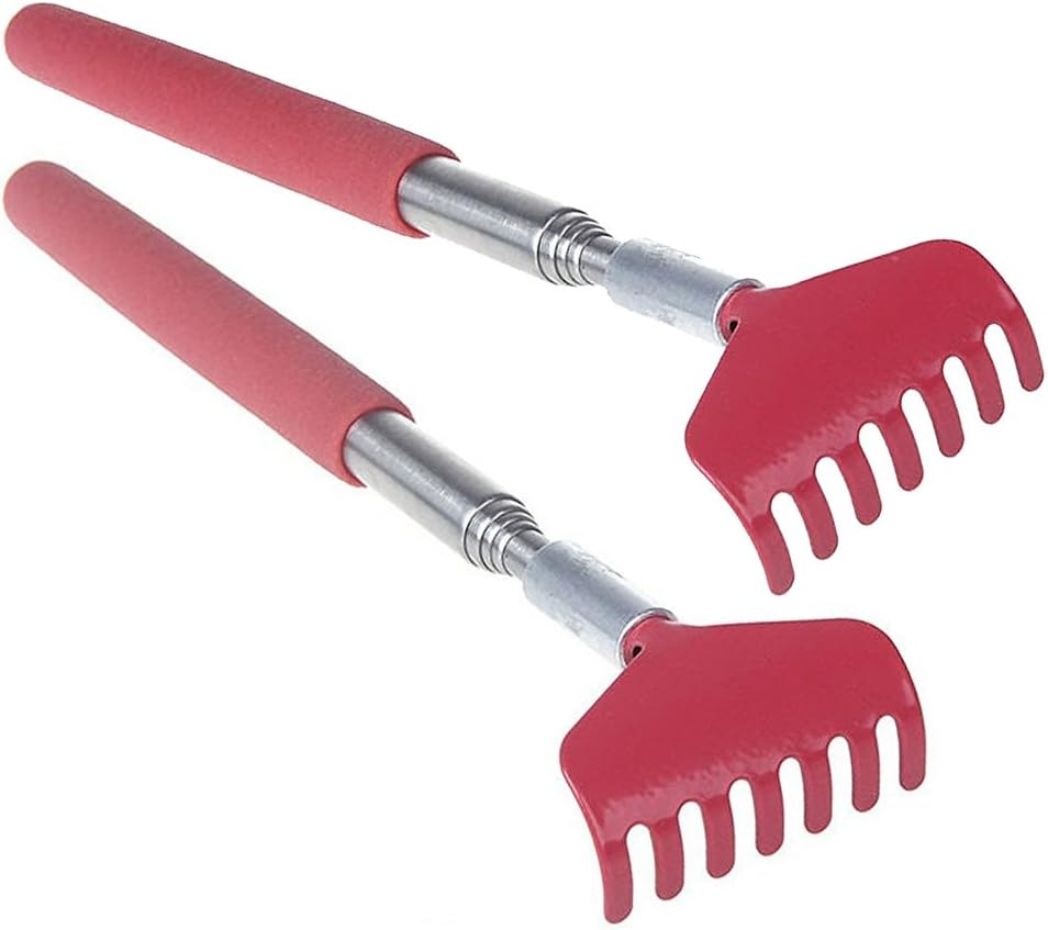 2X Large Extendable Stainless Steel Telescoping Back Scratcher with Non Slip Grip - Extends 27" (Red / 2 Pack)
