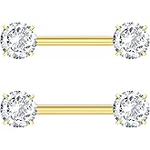 Aumeo Gold Nipple Piercing Jewelry 14G Titanium Nipple Rings Internally Threaded Nipple Rings for Women