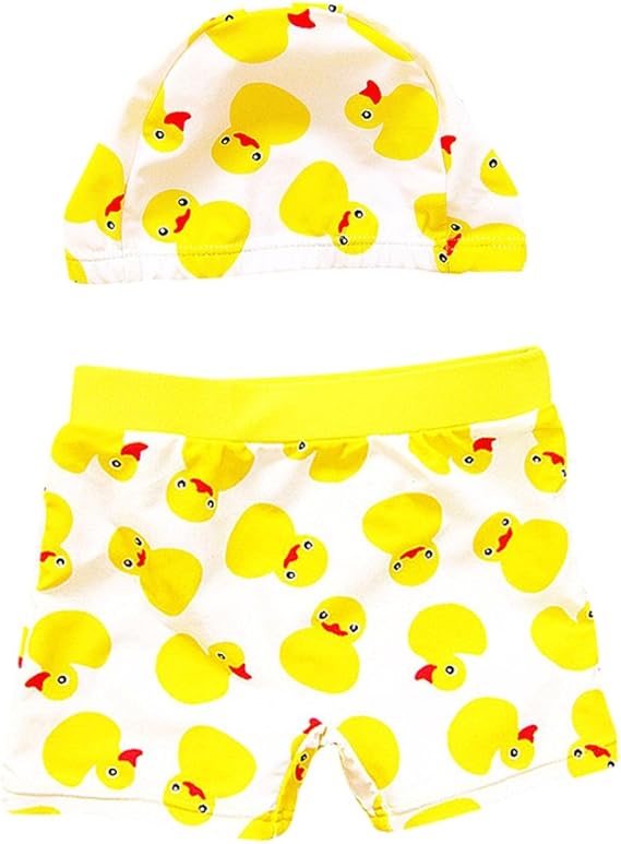 Amazon Tortor 1bacha Jp 1 10歳水着 キッズ 男の子 ベビー水着 子供水着 アヒル柄 夏もの 可愛い ショートパンツ 帽子付 キッズ プール 海水浴 水泳 スイミングウェア ウェストゴム 黄色い 水着 通販