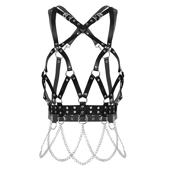 dPois Damen Leder Brust Harness Bra Tops Brust Geschirr Verstellbar Punk Gothic Chest Harness Körpergeschirr Brust Body Fraue