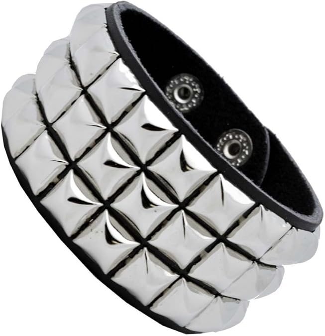 Leather Silver Stud Wristband 80s Gothic Punk Glam Emo