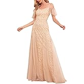 YHHOWEP Women’s Long Formal Evening Gowns Off Shoulder Sequin Tulle Dress Prom Gown Bridesmaid Wedding Guest Dresses