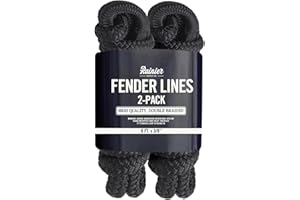 RAINIER SUPPLY CO RainierSupplyCo Boat Fender Lines - 2 Pack Nylon Boating Ropes for Docking with Loop 5" - Premium Double Braided Bumper Rope Dock Lines 6' x 3/8" - Mooring Ties & Boat Accessories - Black