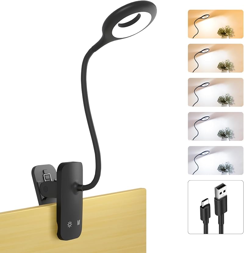 HECDSTLY Clip on Light Rechargeable with Large Clamp 5 Colors 5 Brightness