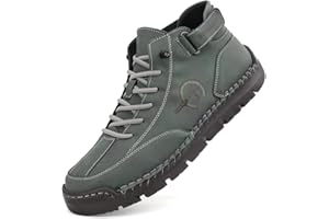 MCEMACHI Men's Handmade Suede High Boots Shoes for Waterproof Hiking Camping Slip-On Driving Walking Deck Loafers High Top Chukka Boots Mens