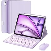 RAYMCRAFT for iPad Air 11-inch Case with Keyboard M3/M2 (2025/2024), Mouse and Detachable Wireless Keyboard for iPad Air 5th/4th 10.9-inch, 7-Color Backlight, Slim Case with Pencil Holder, Purple