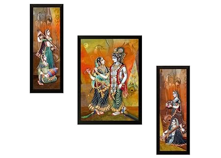 SAF UV Textured Radha Krishna Print Framed Painting Set of 3 for Home Decoration – Size 35 x 2 x 50 cm SANFOS56