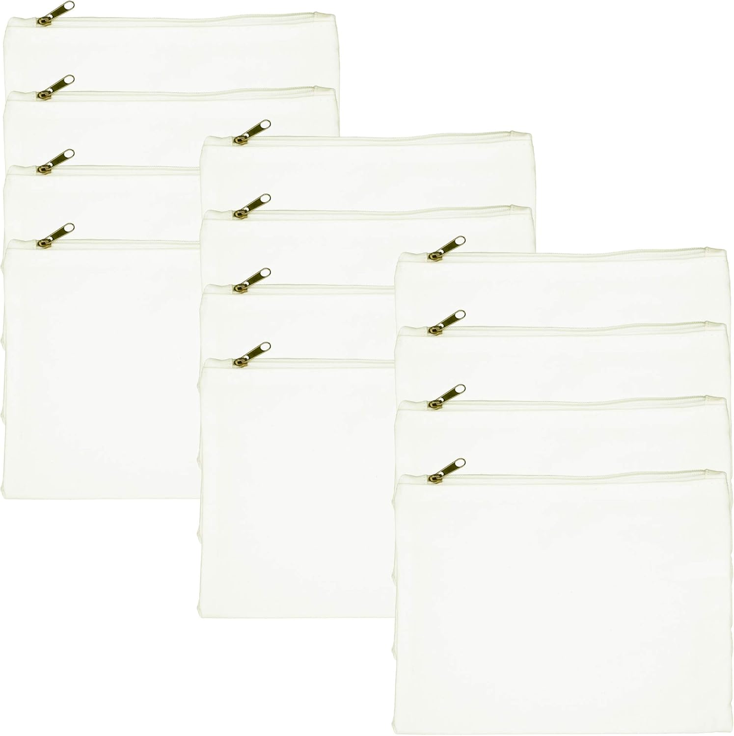 12 Pack DIY Cotton Canvas Makeup Bag, Blank Cosmetic Pouch Toiletry Zipper Bag, 8 x 6 inches