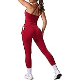 RXRXCOCO Cross Back Workout Sets for Women 2 Piece Padded Tank Tops Hidden Scrunch Leggings Gym Outfits with Pockets