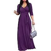 FANDEE Women's 2026 Maxi Dress - Solid Color Bohemian Summer Long Maxi Dress V-Neck 3/4 Sleeve