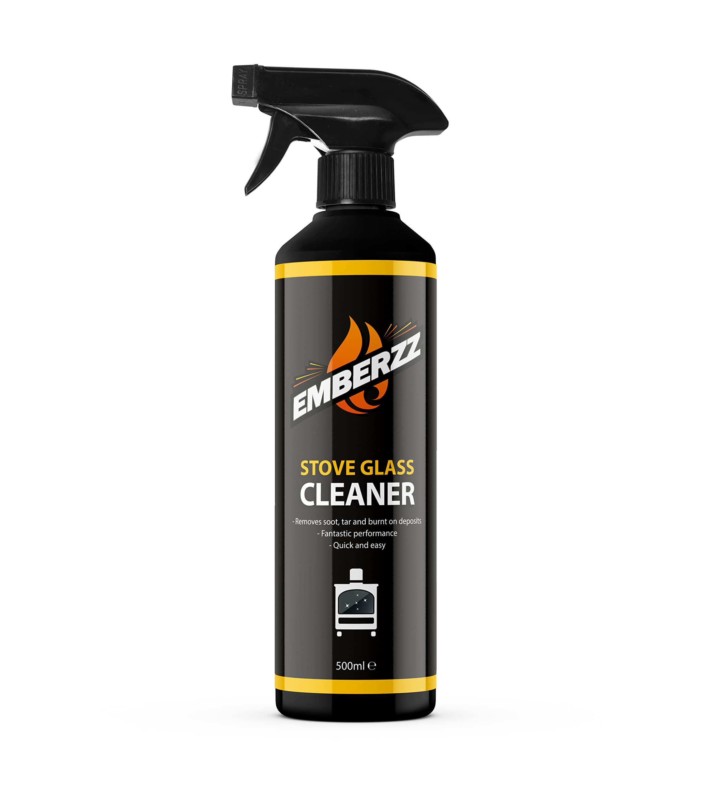 Emberzz - Stove Glass Cleaner - Dissolves Soot, Grease and Tar- Crystal Clear Glass - For Wood Log Burner - 500ml