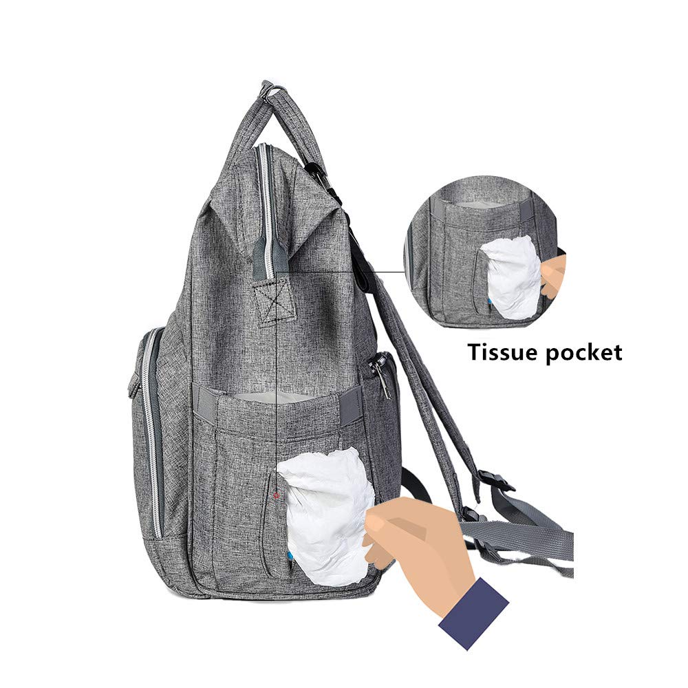 Diaper Bag Multi-Function Waterproof Travel Backpack Nappy Bags for Baby Care, Large Capacity, Stylish and Durable, black by WJASI (grey)