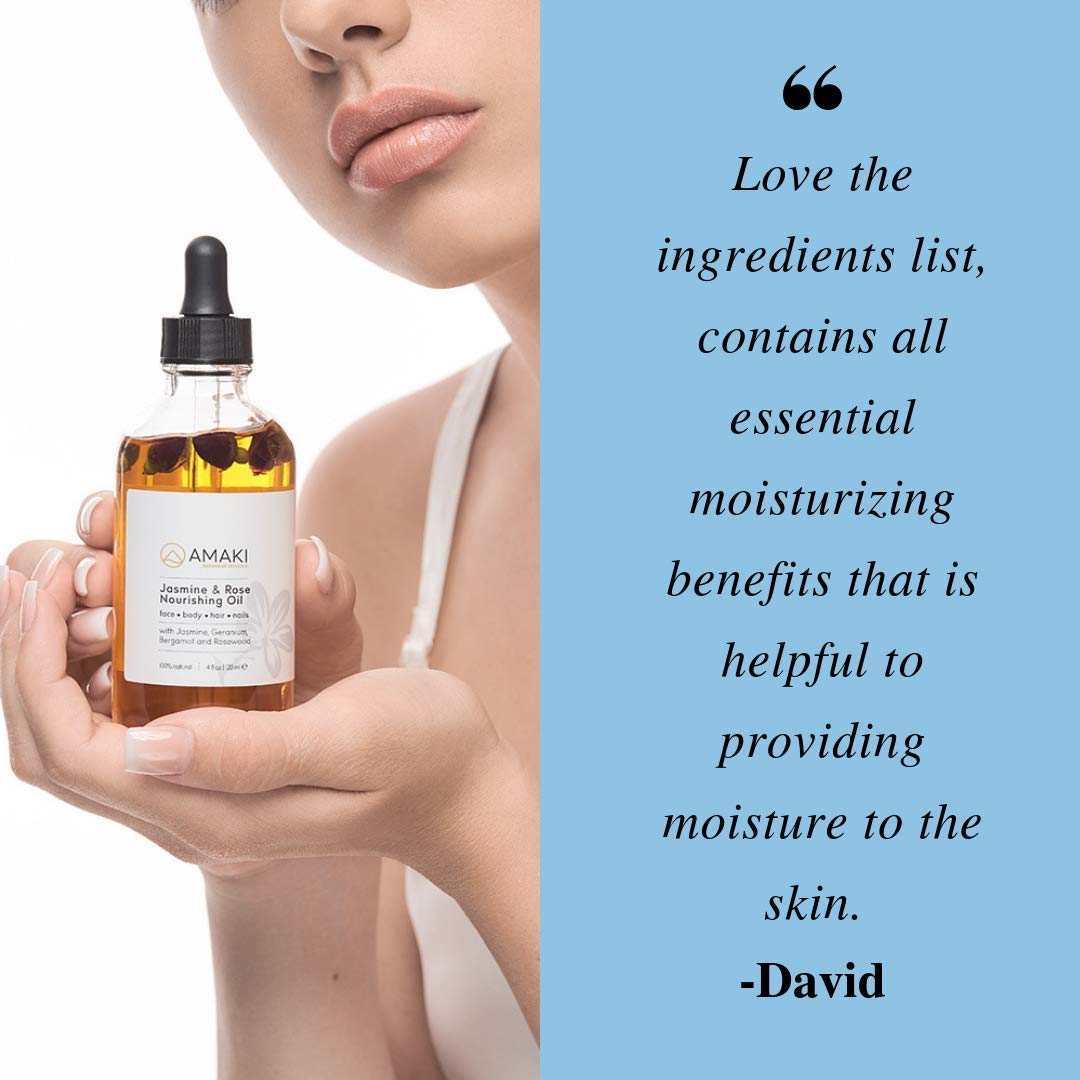 Amaki Organic Essential Oil for Face, Body, Lip, Hair Nails - Blend of Rosehip, Jojoba, Sweet Almond, Primrose, Argan, Jasmine - Effective Facial Moisturizer Serum - Reduces Wrinkles, Acne Scar: Beauty