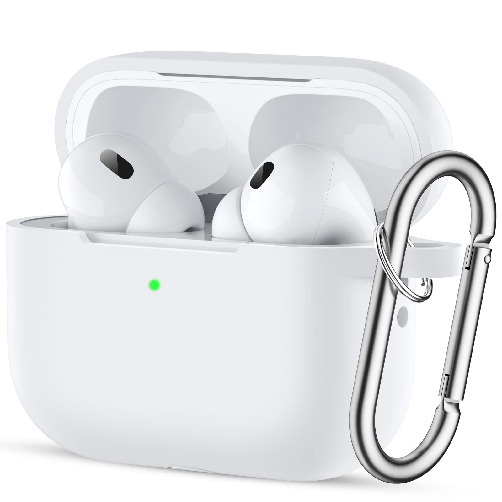 Easuny for AirPods Pro 2nd/1st Generation Case(2022/2019) - Full Body Protective Case Cover Compatible with New Apple AirPods Pro 2, Shockproof Silicone Case with Carabiner [Front LED Visible], White