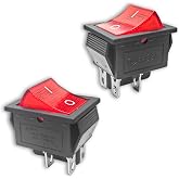 2 PCS KCD4 DPST 4 Pin Red Lighted 2 Position Rocker Switch | DPST Boat Toggle Switch,16A/250V 20A/125V AC,for Water Dispenser,Motorcycle Light,Treadmill,Electronic Equipment
