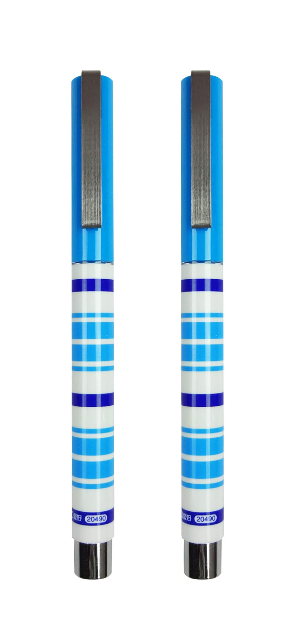 Emartbuy Pack of 2 Smooth Writing Fountain Pens Blue Ink With Extra Catridges - Blue White Stripes