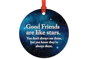Andaz Press Round Metal Christmas Ornament Friendship Gift, Good Friends are Like Stars, You Don't Always See Them, But You Know They're Always There, Watercolor Blue Stars Moon, 1-Pack