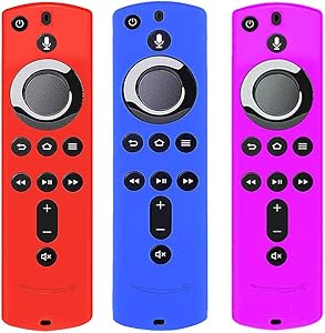 [3 Pack] Silicone Cover Case for TV Stick 4K / TV (3rd Gen) Compatible with All-New 2nd Gen Remote Control (Red Blue and Purple)