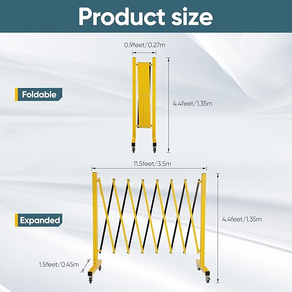 DOLLATE INDUSTRIAL EXPANDABLE METAL BARRICADE, 11.5 FEET RETRACTABLE DRIVE GATE OUTDOOR, FOLDING SECURITY GATE FOR CONSTRUCTION SITE ELEVATOR TRAFFIC CONTROL GARAGE, YELLOW AND BLACK
