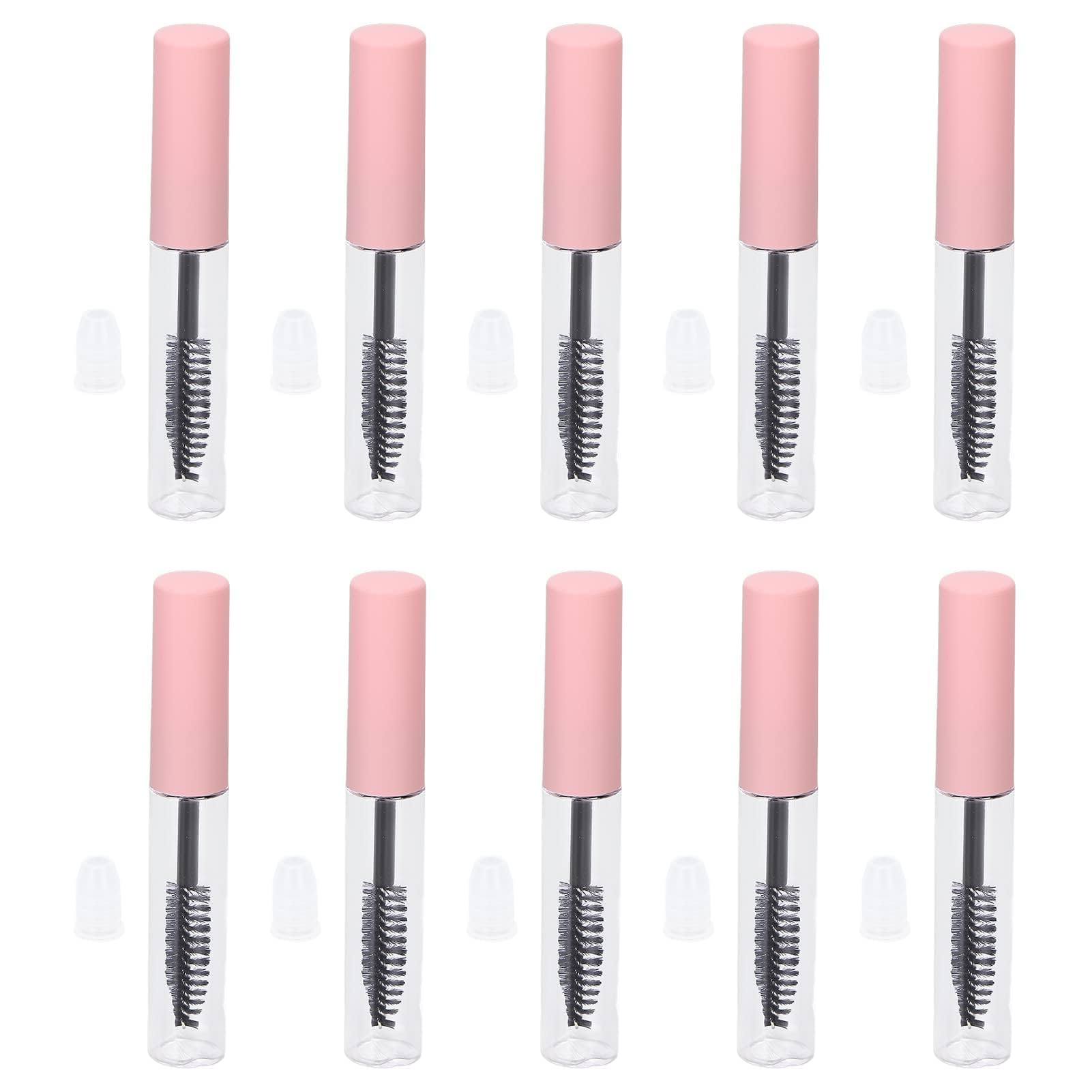10Pcs Empty Mascara Tube and Wand, Pink 5ml Clear Refillable Empty Mascara Tube Bottle with Eyelash Wand Portable DIY Eyelashes Mascara Cosmetic Transparent Container Bottle for Eyelash Growth Oil