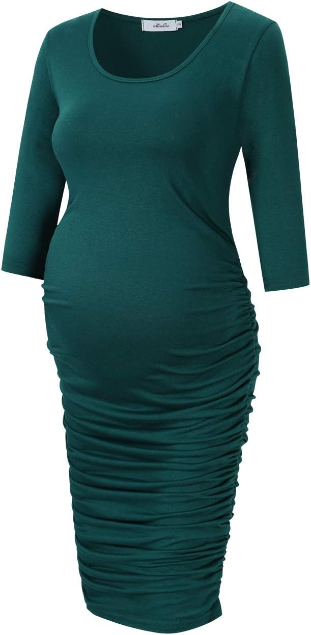 Coolmee Maternity Dress Ruched Round Neck Maternity Dresses