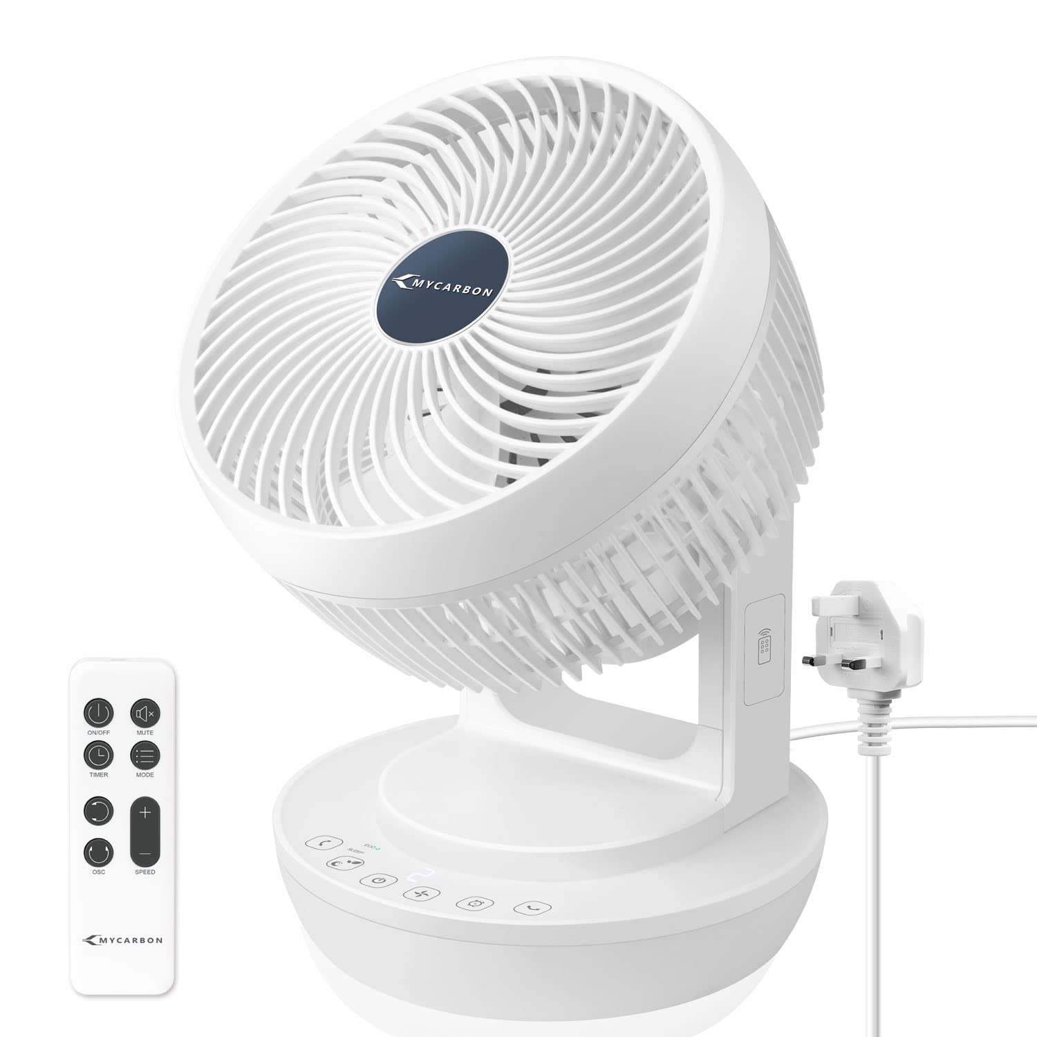 MYCARBON Desk Fan Quiet Cooling Fans Turbo 1800m³/h Electric Air Circulator Oscillating Fan Remote Control with ECO Mode for Table, Bedroom 9 inch
