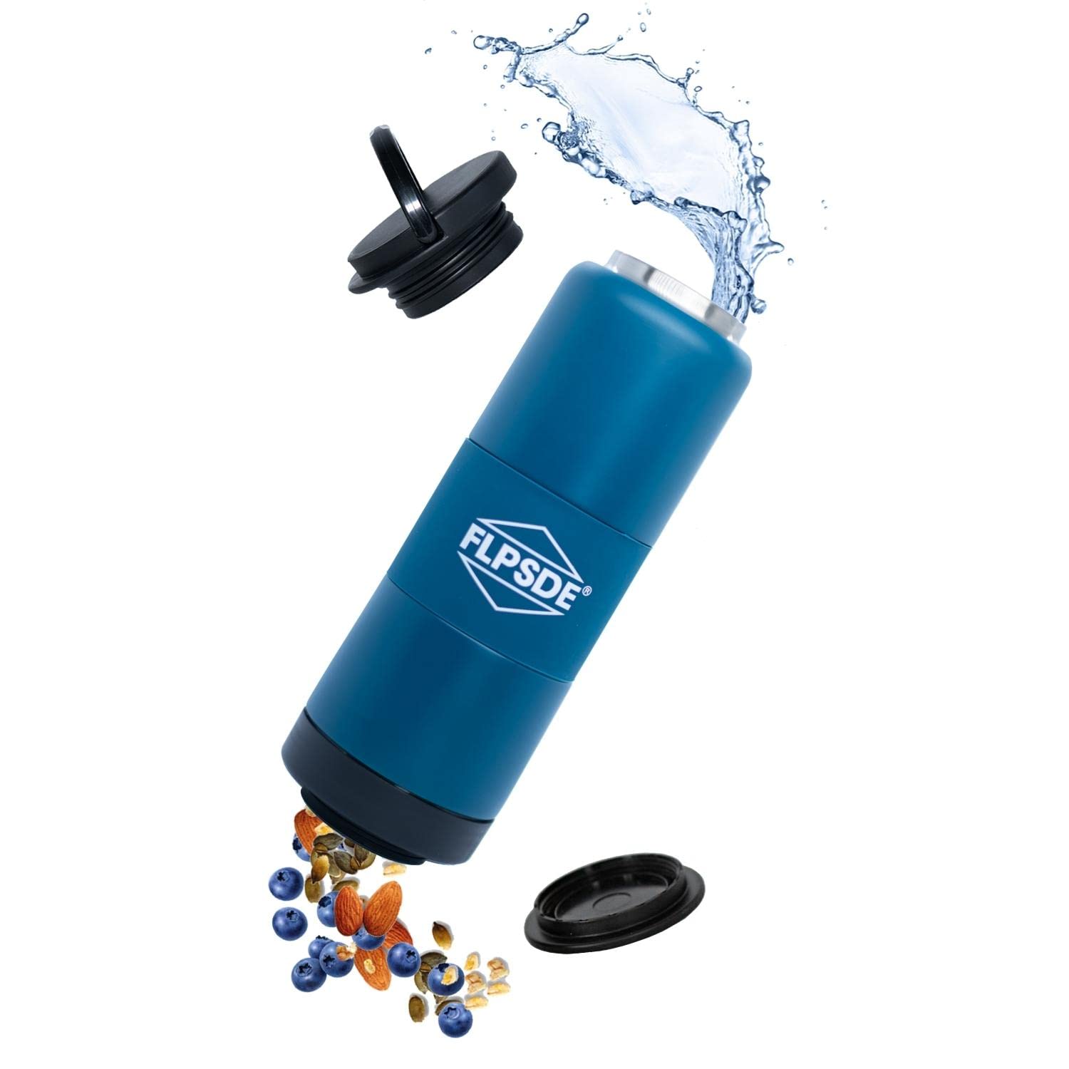 FLPSDE Dual Chamber Water Bottle | Drink+Snacks | Water Bottle with Storage | Vacuum Insulated Stainless Steel (Ocean View)