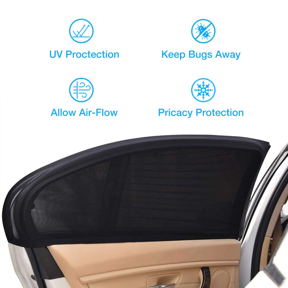 QUEES Car Window Shades Car Sun Shades for Baby Kids Sun UV Protection 2 Pack and Universal Fit