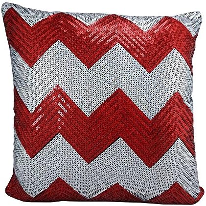 linyangpt Pack Of 1 Throw Pillows Covers bolster cushion case Metallic Bright red Silver Sequins