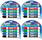 Expo Low Odor Chisel Tip Dry Erase Markers, 4 Colored Markers [80174] (Pack of 4) Total 16 Markers