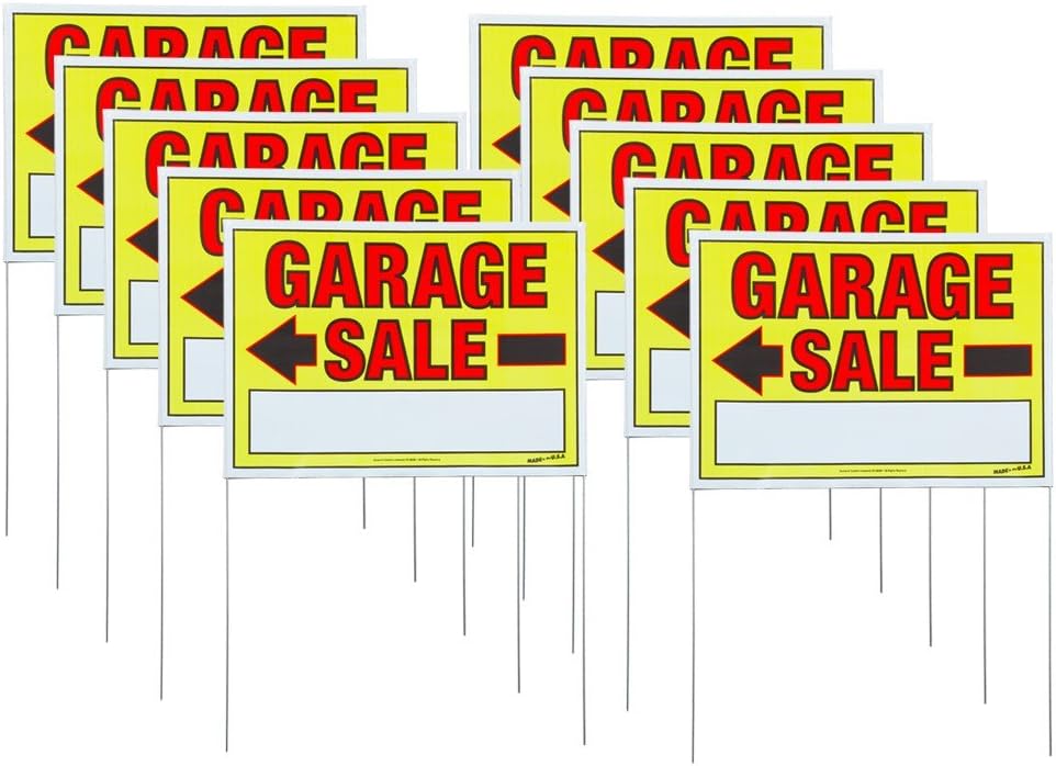 Sunburst Systems 3925 Garage Sale Sign Doubled-Sided w/Wire U-Stakes (Assembled), 32 H x 22 W, 10-Pack, inch inch, Yellow, Red, Black