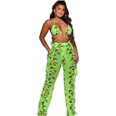 ECHOINE Women's Jumpsuit Beach Swimsuit Mesh Cover Up See Through Two Piece Outfits Clubwear with Briefs