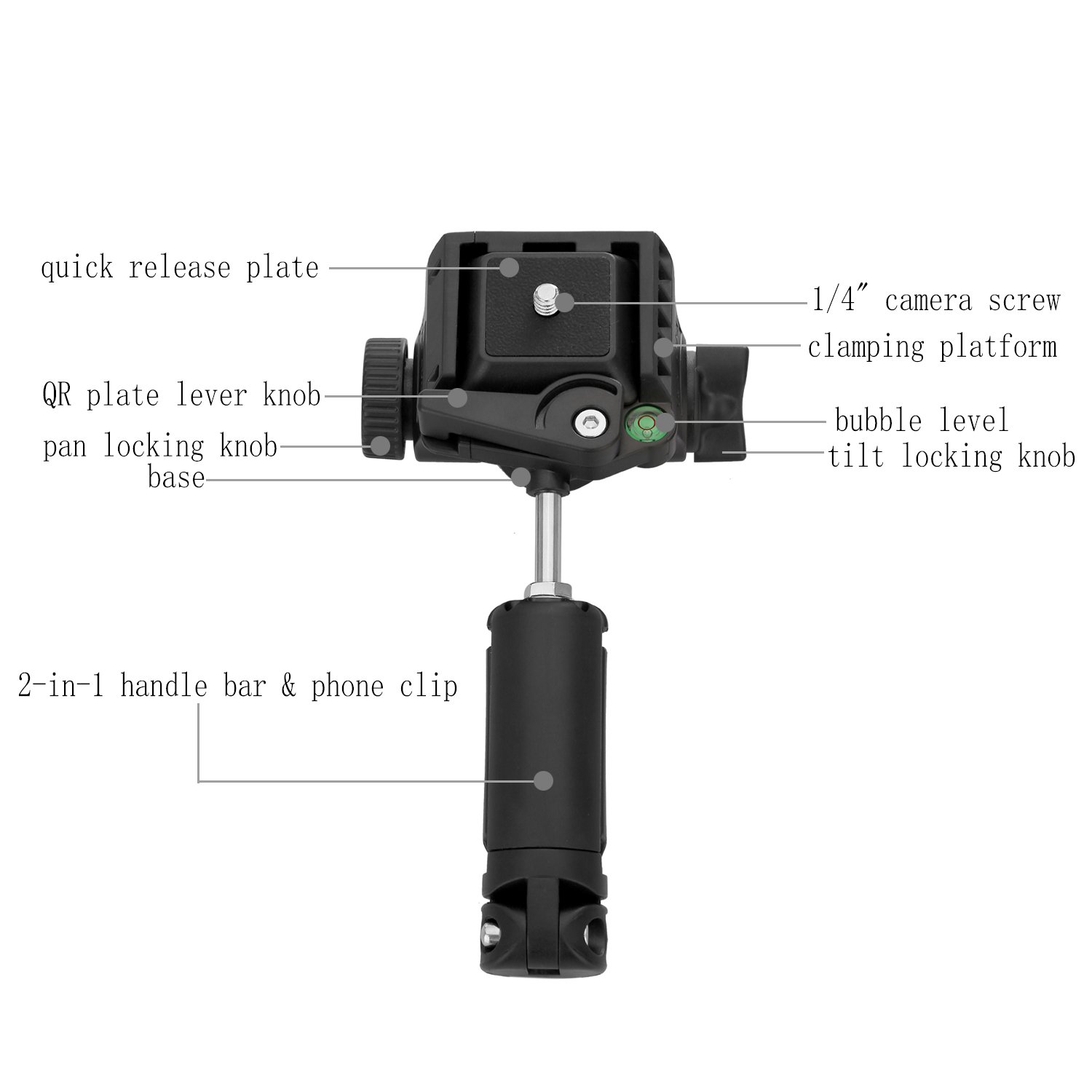 Kamisafe KINGJOY VT-1310 Portable Lightweight Camera Video Tripod Pan Tilt Head with 1/4\