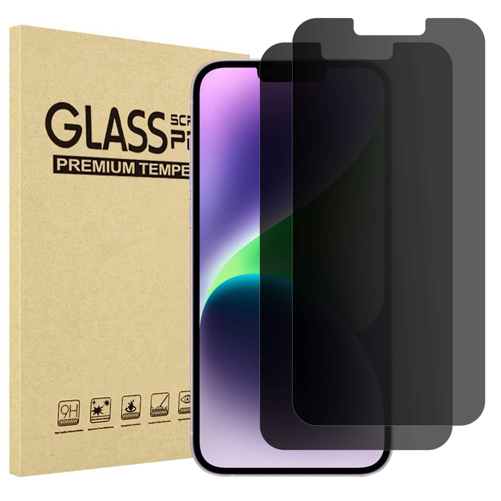 ProCase 2 Pack Screen Protector for iPhone 14 Plus/iPhone 13 Pro Max 6.7 Inch, Tempered Glass Screen Film Guard for iPhone 14 Plus 2022 / iPhone 13 Pro Max 2021, Privacy โ image 1