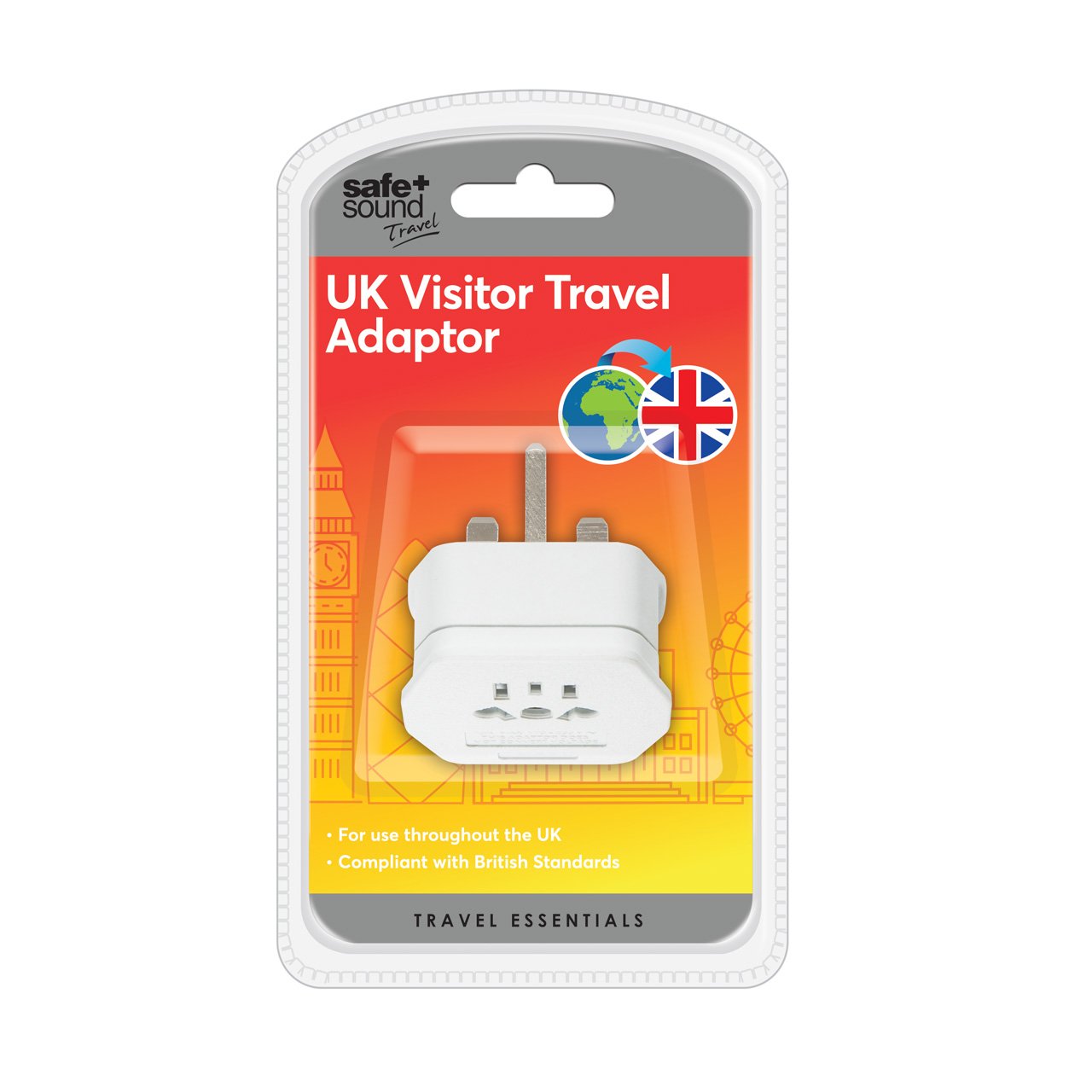 Safe and Sound UK SA6031 Visitor Electrical Adaptor, Single Socket Converts Plugs to a UK Plug Socket, White, 17 cm
