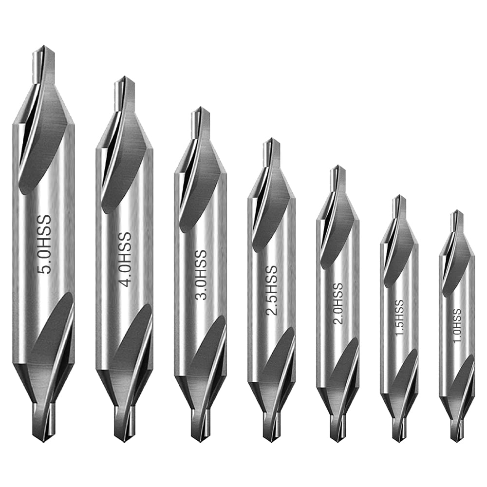 Pilikoll 7 Pcs Center Drill Bits Set, Spotting Drill Centering Drill Bits M2 High Speed Steel 60-Degree Angle Center Drill Bits Kit Countersink Tools for Lathe Metalworking 1.0 1.5 2.0 2.5 3.0 4.0 5.0