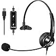 USB Headset with Microphone Noise Cancelling & Audio Controls, Wideband Computer Headphones for Business UC Skype Lync Softphone Call Center Office, Clearer Voice, Super Light, Ultra Comfort