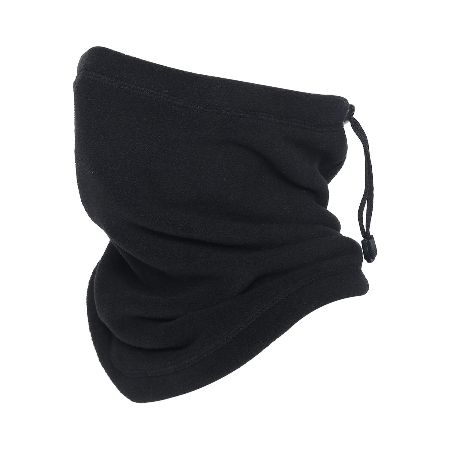 Oscenny Snood Adjustable Drawstring High Density Thick Warm Windproof Anti-Static Polar Fleece Neck Warmer Stretch Washable for Chilly Cold Weather for Men Women Skiing Cycling Motorcycle(Black)