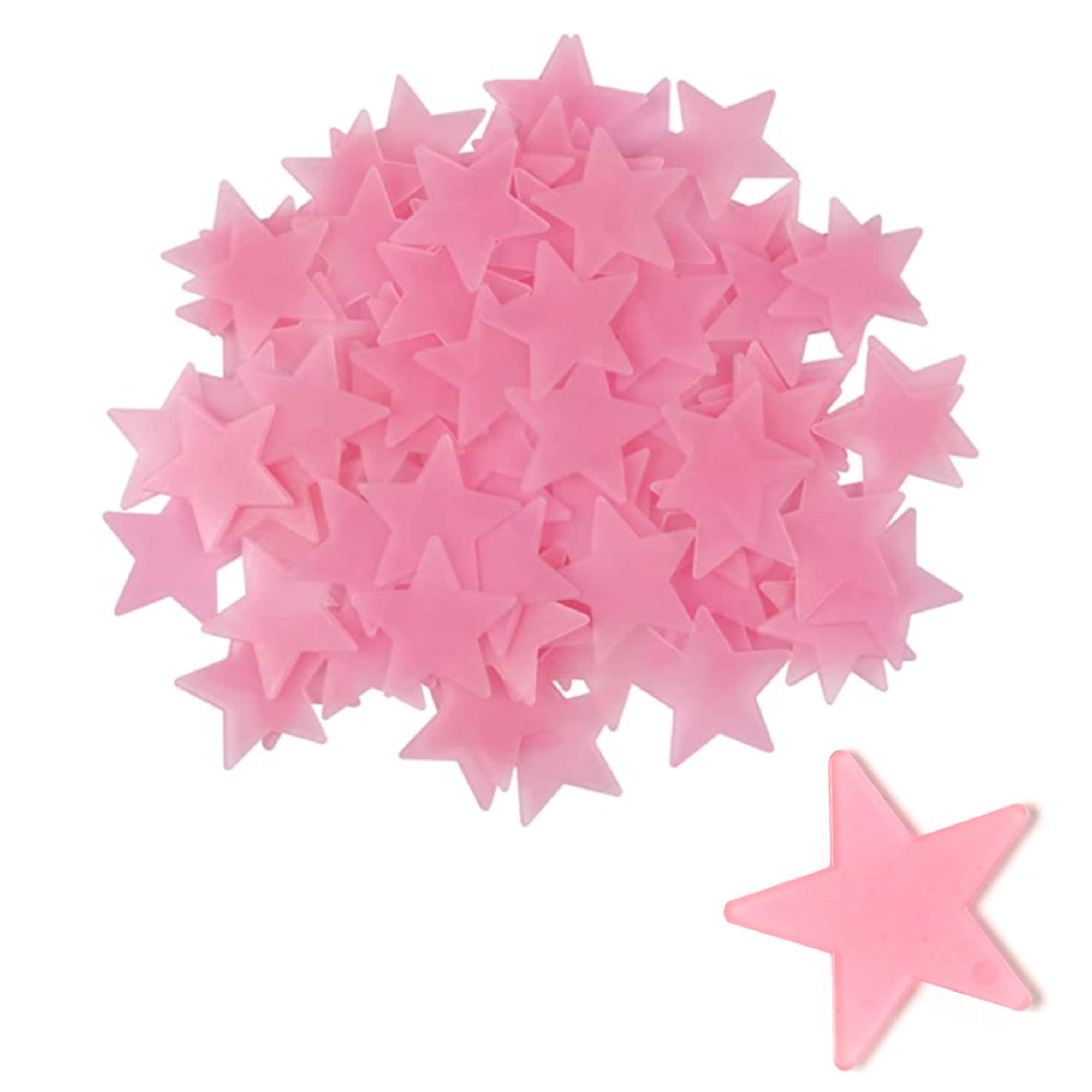 100 x Fluorescent Glow Stars Black Wall Stickers 3D Star Wall Sticker Star Bedroom Ceiling Switch Sticker Luminous Stars (Pink)