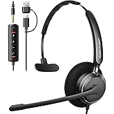 Rownfusny USB Headset with Microphone for PC, Computer Headset with Microphone Noise Canceling Mic for Laptop Call Center Wired Headset with Mic for Work Zoom Skype Teams from Office Home (Black)